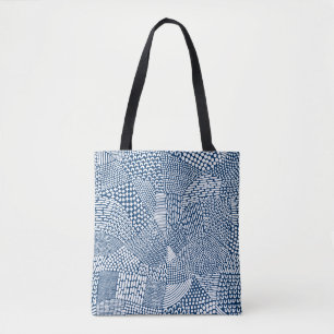 Bolsa Tote Mapa de Patches do Abstrato - Branco no Azul Indí