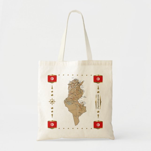 Bolsa Tote Mapa de Tunísia + Saco das bandeiras (Frente)