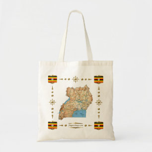 Bolsa Tote Mapa de Uganda + Bandeiras