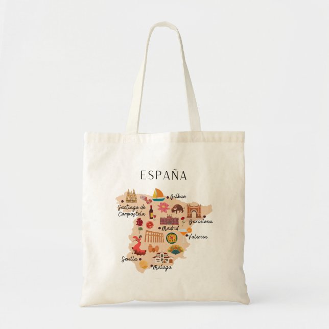 Bolsa Tote Mapa de viagem da Espanha (impressão frente e vers (Frente)