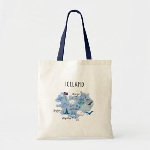 Bolsa Tote Mapa de viagem da Islândia (Impressão de um lado)