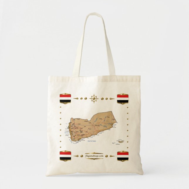 Bolsa Tote Mapa de Yemen + Saco das bandeiras (Frente)