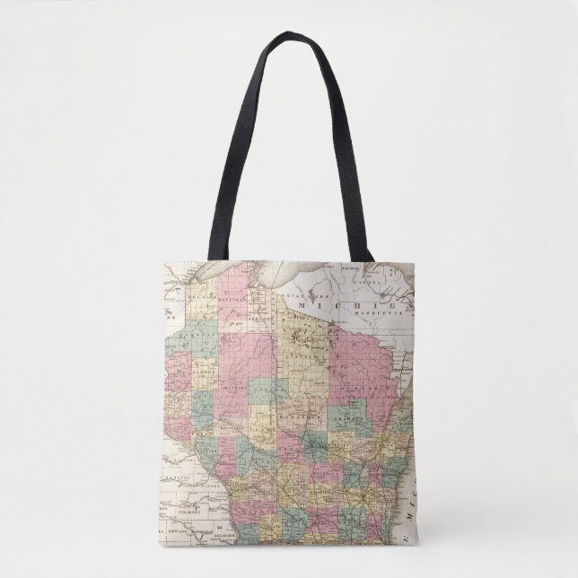 Bolsa Tote Mapa do estado de Wisconsin (Frente)