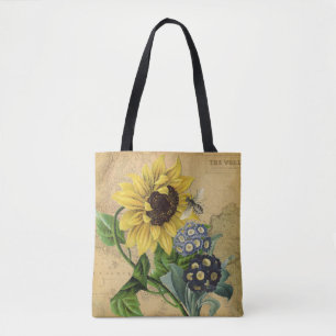 Bolsa Tote Mapa do Floral e do Vintage de Abelhas