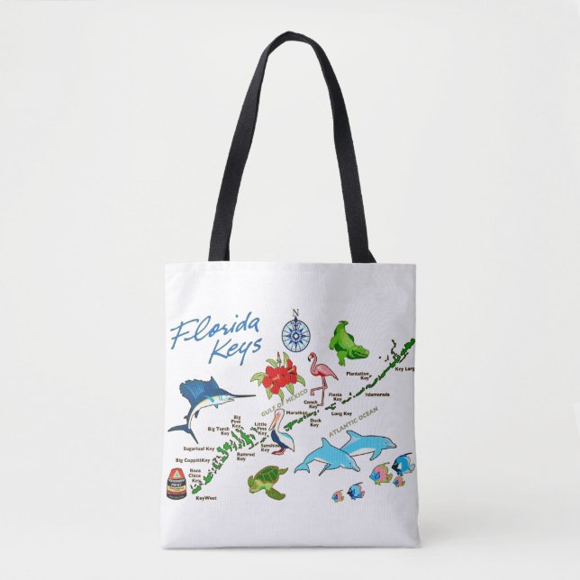 Bolsa Tote Mapa do Florida Keys na Manga  (Frente)