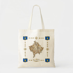 Bolsa Tote Mapa do Kosovo + Bandeiras