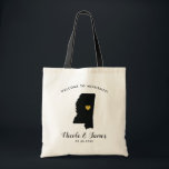 Bolsa Tote Mapa do Mississippi - Bag de Boas-vindas, Preto e<br><div class="desc">Saco de presentes de boas-vindas para convidados fora da cidade para o seu casamento,  com a imagem de Mississippi,  com coração de ouro. Preencha a bolsa com seus doces favoritos.</div>