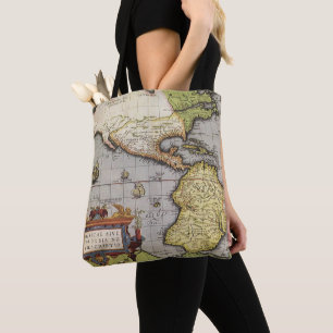 Bolsa Tote Mapa do mundo antigo dos Americas, 1570
