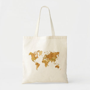 Bolsa Tote Mapa do mundo de madeira