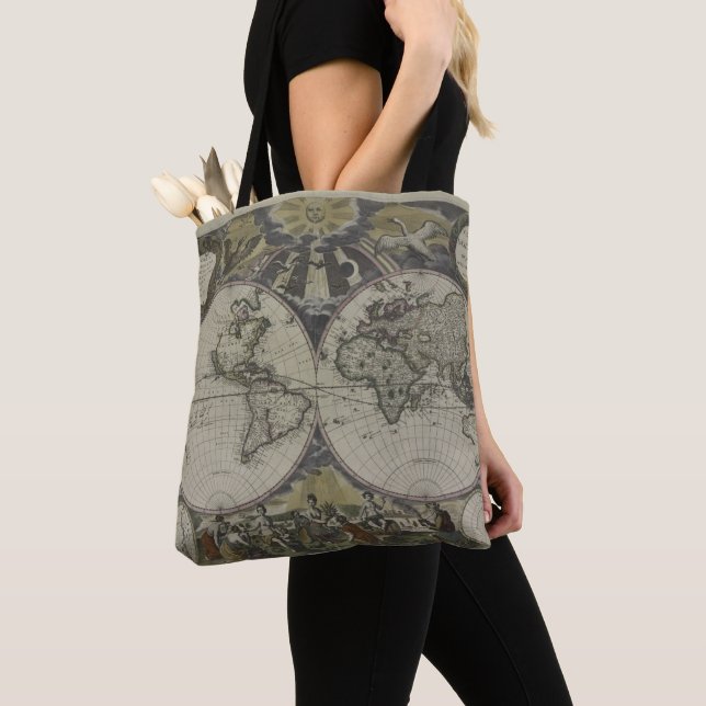 Bolsa Tote Mapa do mundo dobro | 1672 do hemisfério (Close Up)