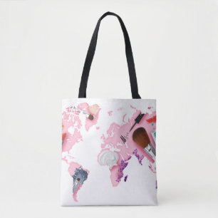 Bolsa Tote Mapa do mundo Pastel de Comestics