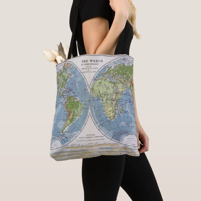 Bolsa Tote Mapa do mundo que mostra alturas da profundidade (Close Up)