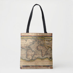 Bolsa Tote Mapa do Mundo Vintage de Abraham Ortelius 1564