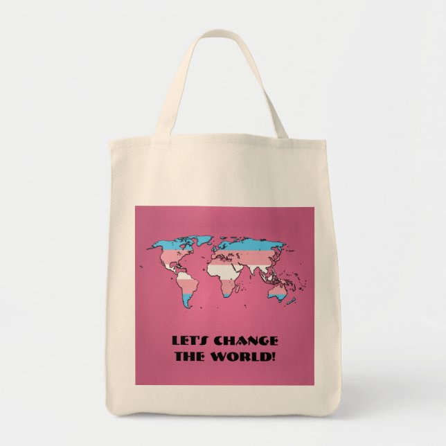 Bolsa Tote Mapa do Orgulho Transgênero do Mundo (Frente)