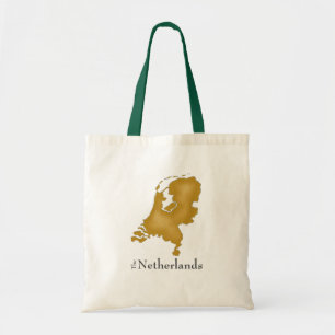 Bolsa Tote Mapa dos Países Baixos em Dourada Aquarela e Text
