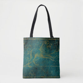 Bolsa Tote Mapa Estelar Verde e Dourado com Leão Ilustrado Vi