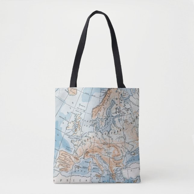 Bolsa Tote Mapa Físico da Europa (1916) (Frente)