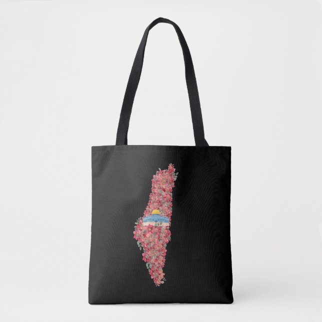 Bolsa Tote Mapa Floral da Palestina Domo de Rock al quads Gif (Frente)