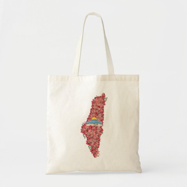 Bolsa Tote Mapa Floral da Palestina Domo de Rock al quads Gif (Frente)