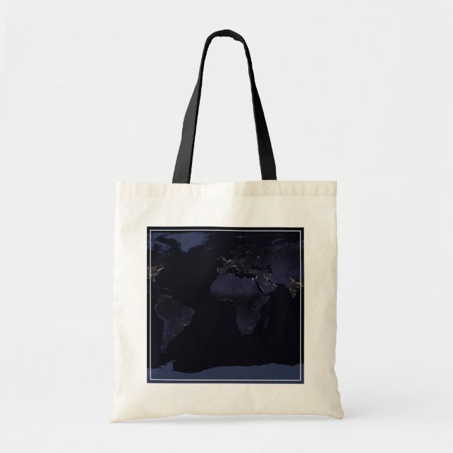 Bolsa Tote Mapa Global das Luzes da Cidade da Terra à Noite. (Frente)