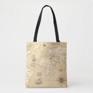 Bolsa Tote Mapa mundial antigo com fronteiras de países
