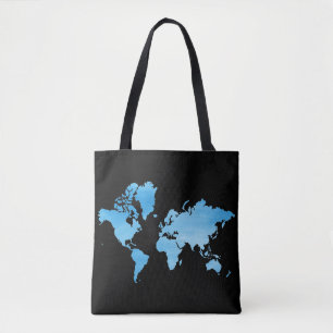 Bolsa Tote Mapa Mundial Azul Minimalista Arte Aquarela