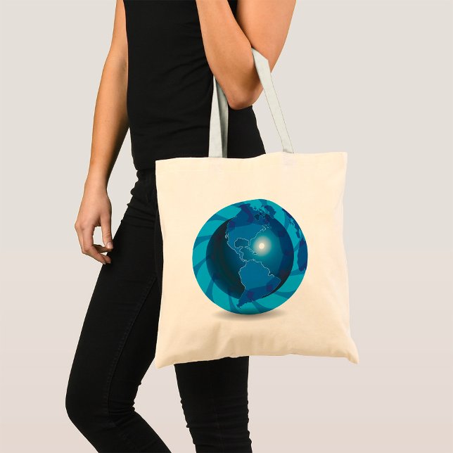Bolsa Tote Mapa Mundial do Globo Terrestre Azul Moderno (Criador carregado)