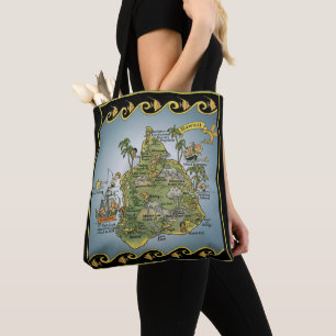 Bolsa Tote Mapa Pictórico do Havaí