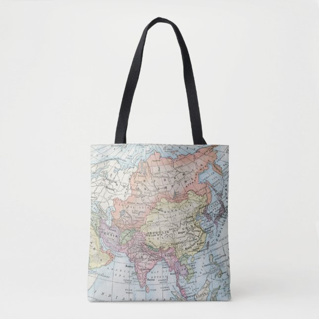 Bolsa Tote Mapa Político da Ásia (1916) (Frente)