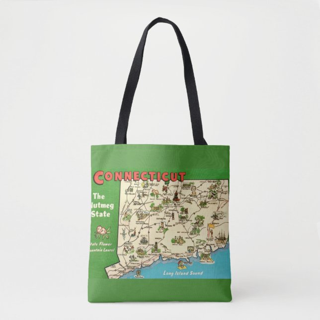 Bolsa Tote Mapa Retro Antigo de Connecticut (Frente)