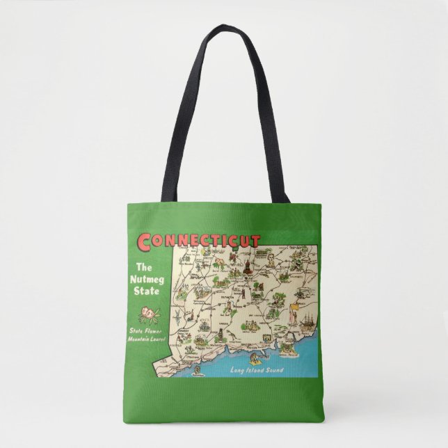 Bolsa Tote Mapa Retro Antigo de Connecticut (Frente)