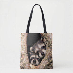Bolsa Tote Mapeh guaxinins espiando de uma árvore