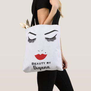 Bolsa Tote Maquiagem de Beleza Rosto Cílios e Lábios Vermelho