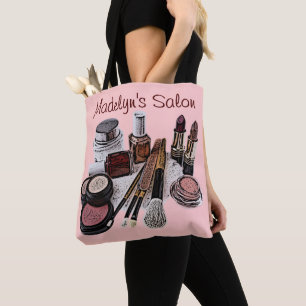 Bolsa Tote Maquiagem Personalizada de Salão de Beleza Rosa Pa