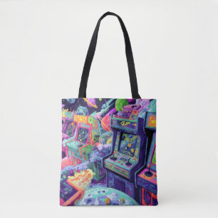 Bolsa Tote Máquinas de Arcade Retrô no Espaço
