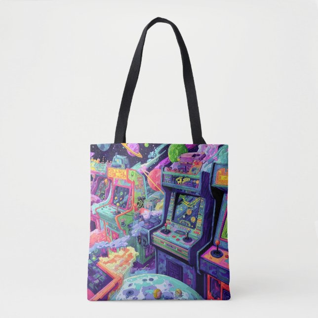 Bolsa Tote Máquinas de Arcade Retrô no Espaço (Frente)
