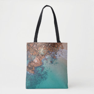 Bolsa Tote Mar azul claro e rochas
