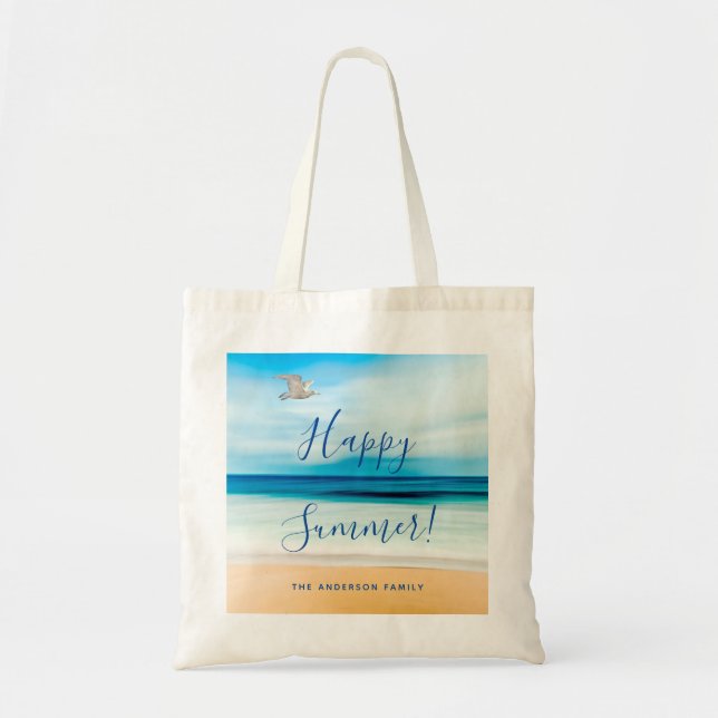 Bolsa Tote Mar de praia feliz verão (Frente)