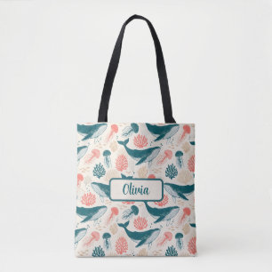 Bolsa Tote Maravilhas do Oceano Baleia Água-viva Coral