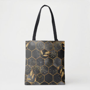 Bolsa Tote Marble Hexagon, Ouro Deixa Textura.