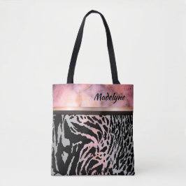 Bolsa Tote Marble Pink Chic Tiger Safari Impressão
