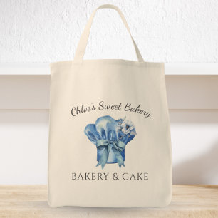 Bolsa Tote Marca de Nome do Chef Azul de Aquarela