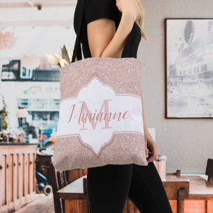 Bolsa Tote Marca de Toque do Monograma com Brilho Rosa