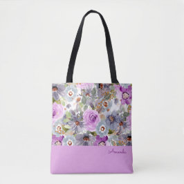 Bolsa Tote Marca de Tota de Padrão Floral de Aquarela