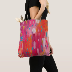 Bolsa Tote Marcas de pincel cor-de-rosa e laranja Abstrato