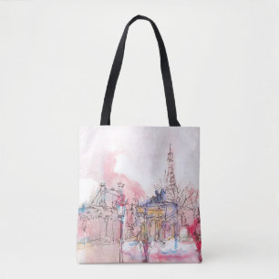 Bolsa Tote Marco de Paris com aquarela num dia chuvoso -