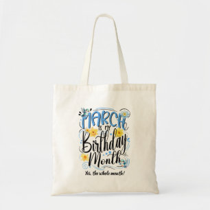 Bolsa Tote Março é o meu mês de aniversário, Pássaros e Daffo
