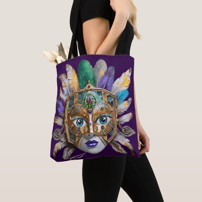 Bolsa Tote Mardi Gras Feather e Metal Mask (Close Up)