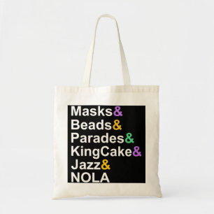 Bolsa Tote mardi gras máscaras miçangas paradas kingcake jazz