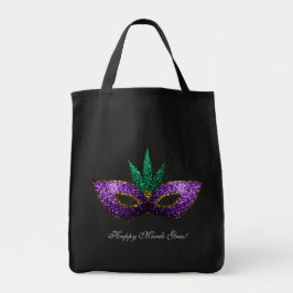 Bolsa Tote Mardi Gras Mask Purple Green Sparkles